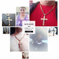 Christian Jesus Cross Crystal Pendant Necklaces Thick Link Byzantine Chain Stainless Steel Men Jewelry Colar Gift 21.65"