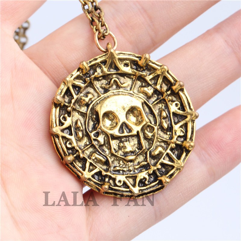 Classic Jewelry Pirates Of the Caribbean Captain Jack Coin Skull Pendant Necklace XL019