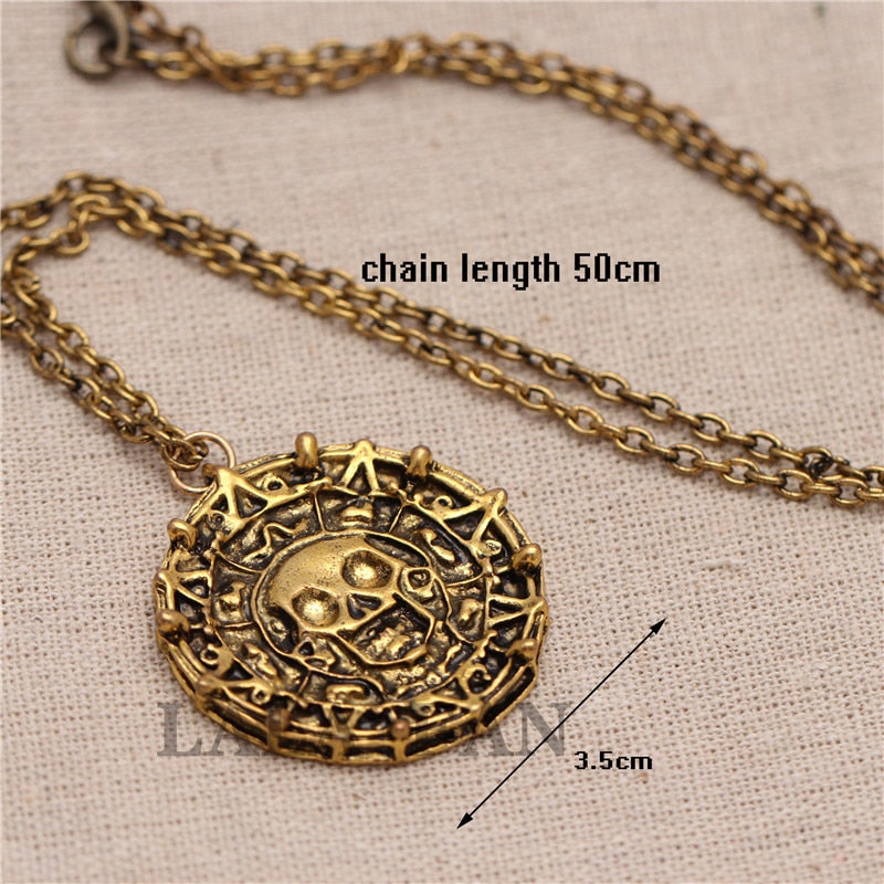 Classic Jewelry Pirates Of the Caribbean Captain Jack Coin Skull Pendant Necklace XL019