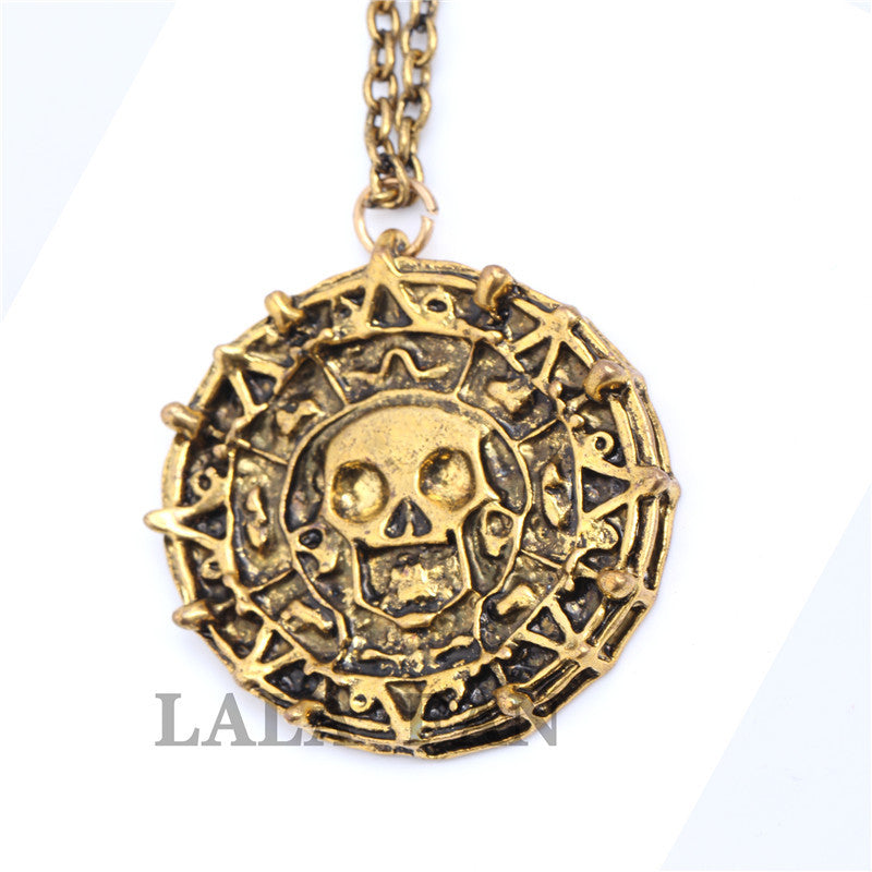 Classic Jewelry Pirates Of the Caribbean Captain Jack Coin Skull Pendant Necklace XL019