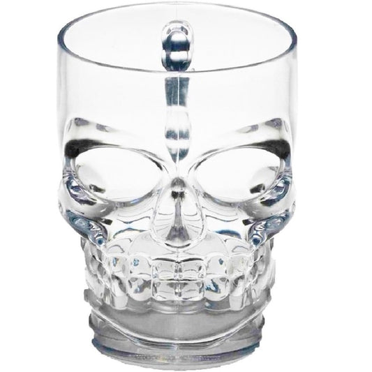 Clear Heavy Base Glass Skull Face Drinking Mug cup with Glass Handles, 18 Ounce (500ml)1 Beer Juice Water Drinking Glass(00280)