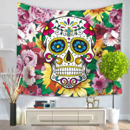 Coloful Skull Head Tapestry Wall Hanging Door Curtain Multi-purpose Beach Towel Yoga Mat Blanket Table Cloth Home Decor 1PC