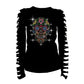 Colorful Skull Head Printed T-Shirt Beading Women Casual Long Hollow Sleeve Bandage Shirt Summer Hollow Out Women O Neck Tops