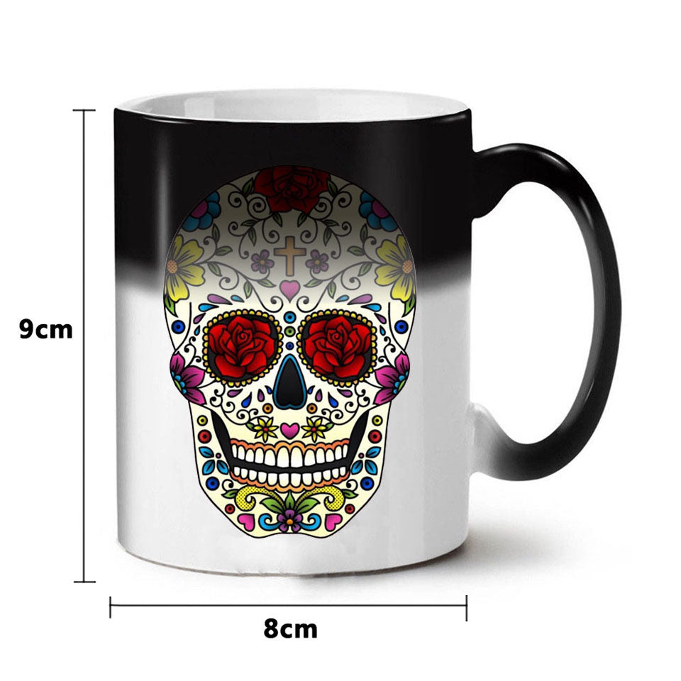 Colorful Skull Mugs Glass Heat Color Changing Cup Discoloration Magic