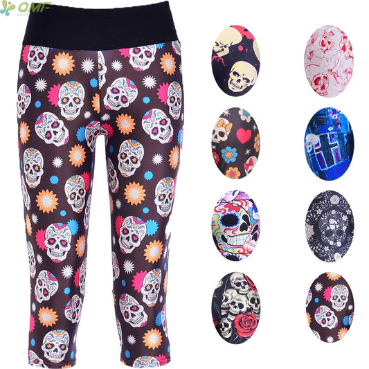 Sugar Skulls Digital Print Female Pocket Cropped Trousers