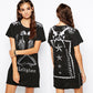 Cool Punk Style Short Dress Skull Print Women Casual Club Dresses Fashion Short Sleeve Zipper Split Summer T Shirt Dress
