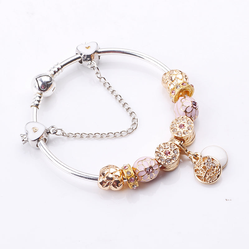 2018 Cute Charm Bracelet With Flower Pendant Charm Gold Murano Glass Beads Friendship Fit Women Bracelet DIY Jewelry