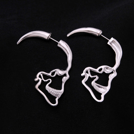 Skull Stud Earrings New Steampunk Punk Jewelry Silver Color Vintage Retro Hollow Skeleton Piercing Ear Gothic
