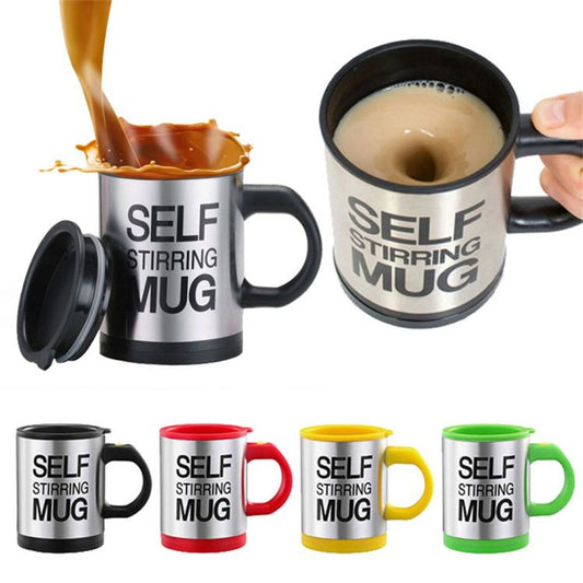 Creative Coffee Mug 400ml /13.5oz Stainless Steel Surface Cup with Lid Lazy Automatic Self Stirring Mug for Travel Office Home