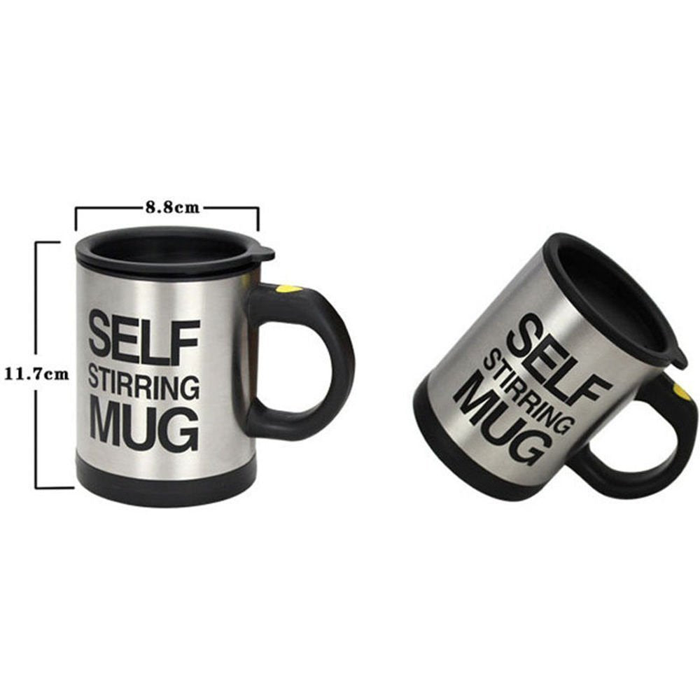 Creative Coffee Mug 400ml /13.5oz Stainless Steel Surface Cup with Lid Lazy Automatic Self Stirring Mug for Travel Office Home