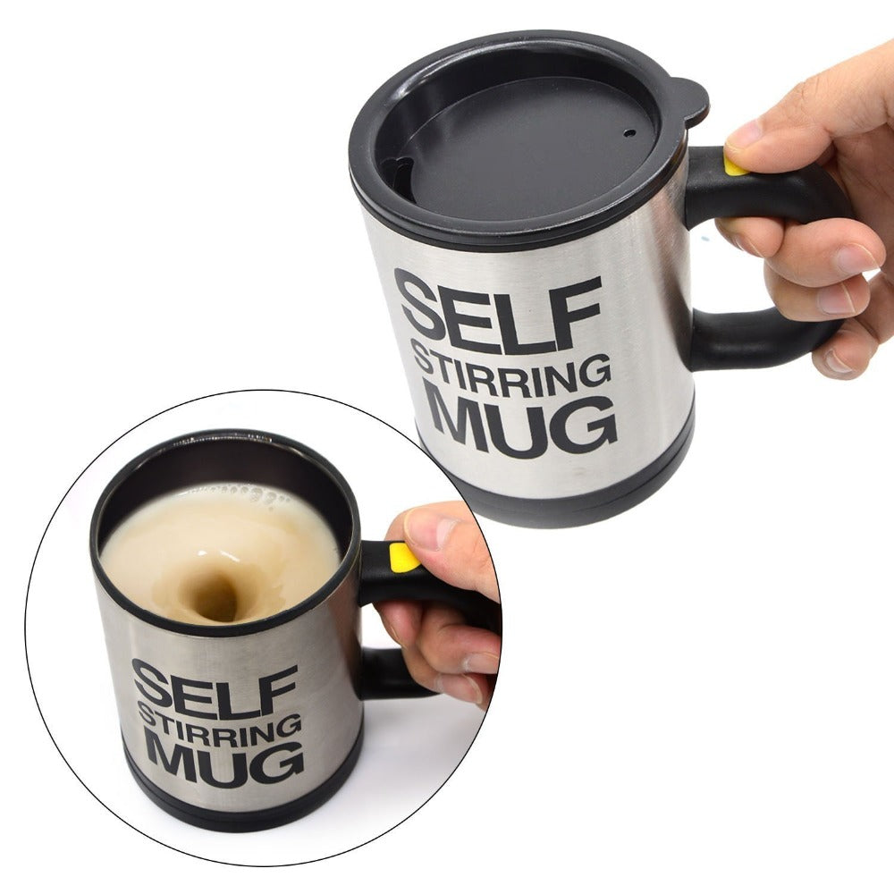 Creative Coffee Mug 400ml /13.5oz Stainless Steel Surface Cup with Lid Lazy Automatic Self Stirring Mug for Travel Office Home