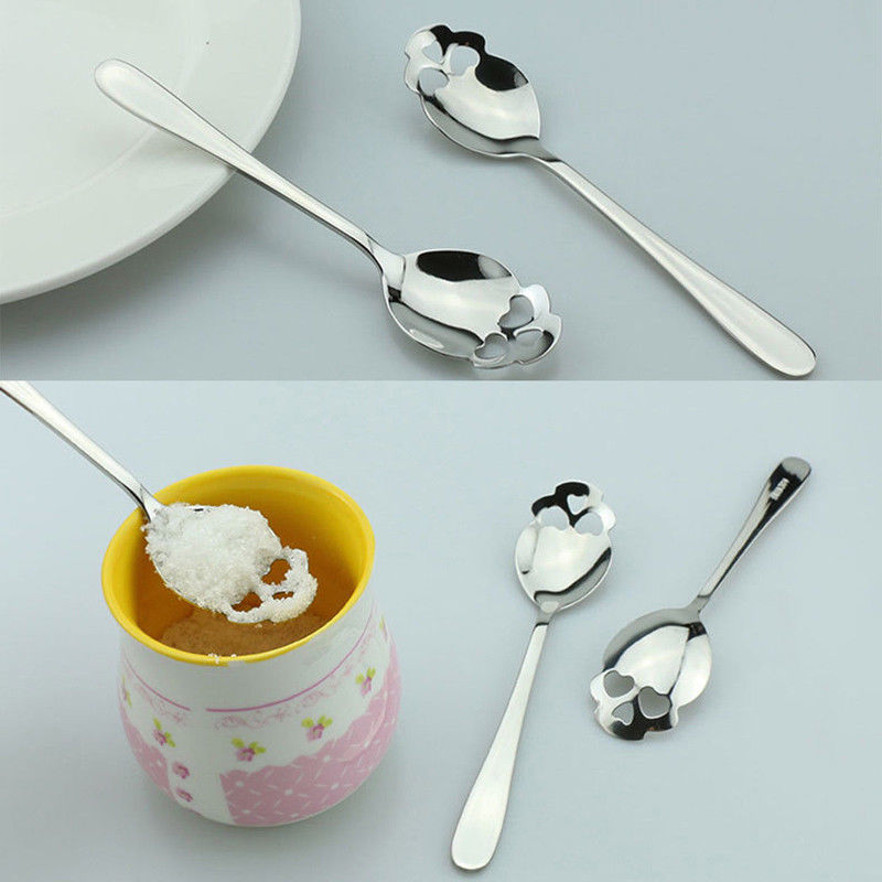Set 5 spoons - Creative Stainless Steel Skull Shape Coffee Sugar Stirring Drink Scoop Spoon Dessert Gothic Tableware Kitchenware Cutlery Gift