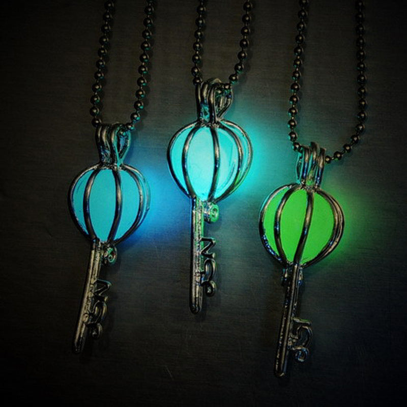 Creative hollow vintage Luminous key locket necklace glow in the dark necklace pendant glowing heart light up jewelry