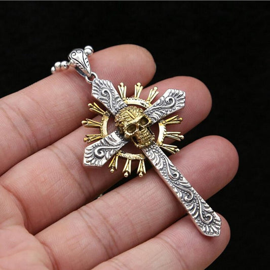 Cross Skull Pendant 100% 925 sterling silver Vintage necklace pendant men women Punk skull Cross Pendant Gift jewelry GP47