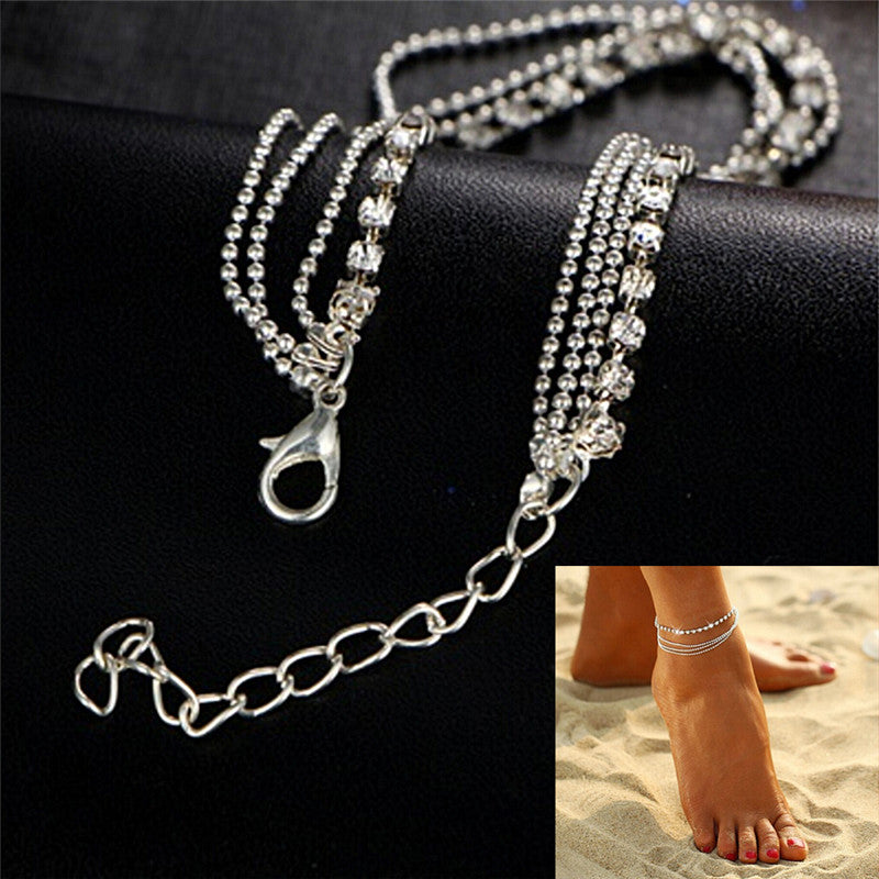 Crystal Beads Multilayer Chain Fashion Ankle Bracelet Charm Foot Jewelry boot jewelry chains cheville Leg Bracelet