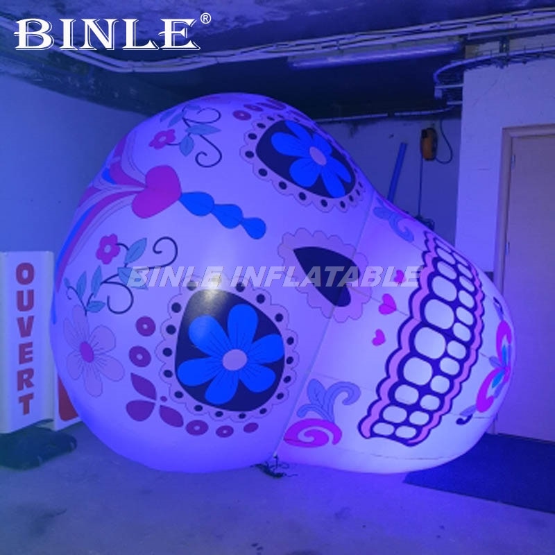 Colorful LED Halloween inflatable skull head skeleton decoration for party use