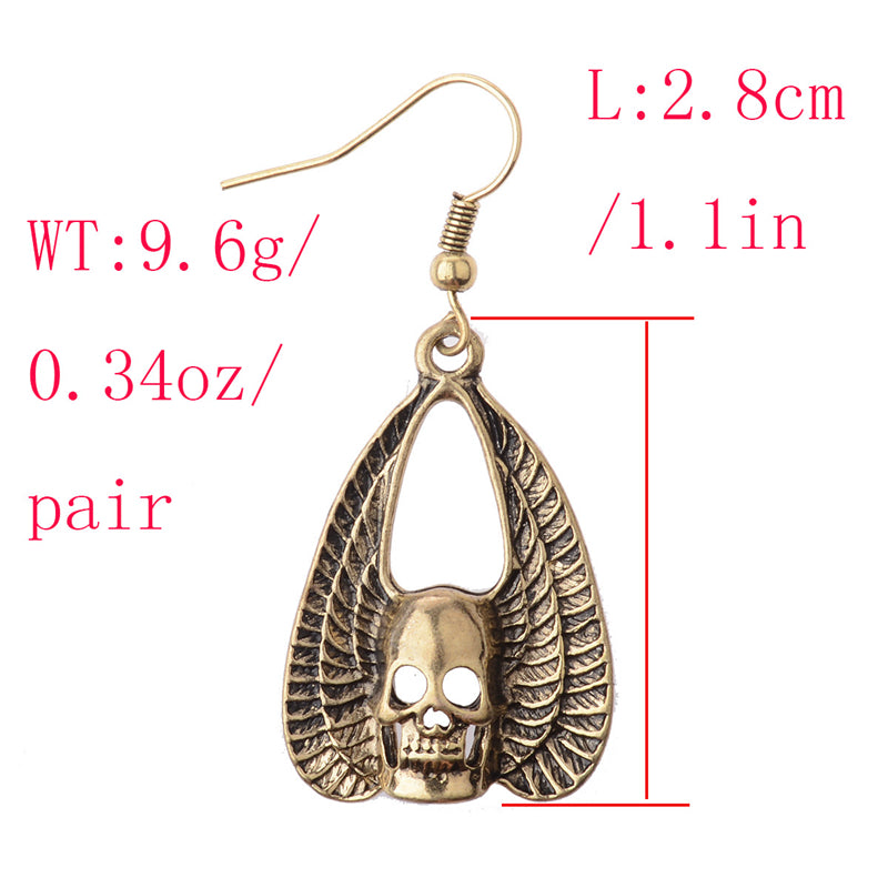 New Arrival Golden Skull Earrings Wing Punk Style Women Awesome Skeleton Dangle Earrings Skull Earrings