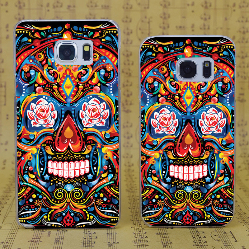 DREAM FOX Mexican Skull Flower Transparent Hard PC Case Cover For Samsung Galaxy S 4 5 6 7 8 Mini Edge Plus Note 3 4 5 8
