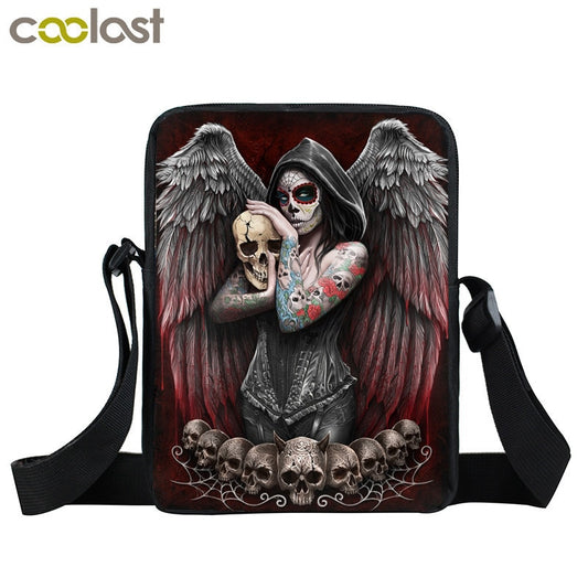 Dark Gothic Angel Skull Mini Messenger Bag Girls Ladies Shoulder Bags Grim Reaper Punk Women Cross Bag Kids Gift Bags Bookbag