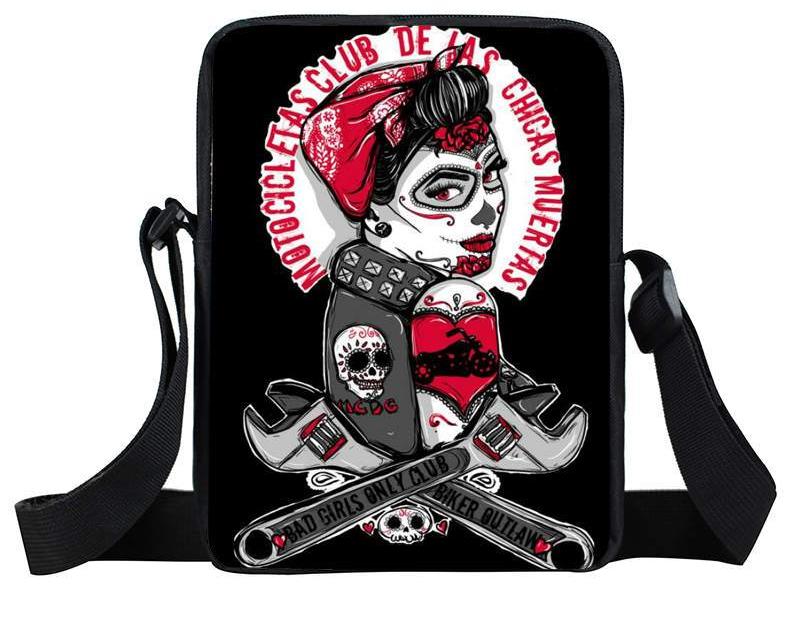 Dark Gothic Girl Mini Skull Crossbody Bags