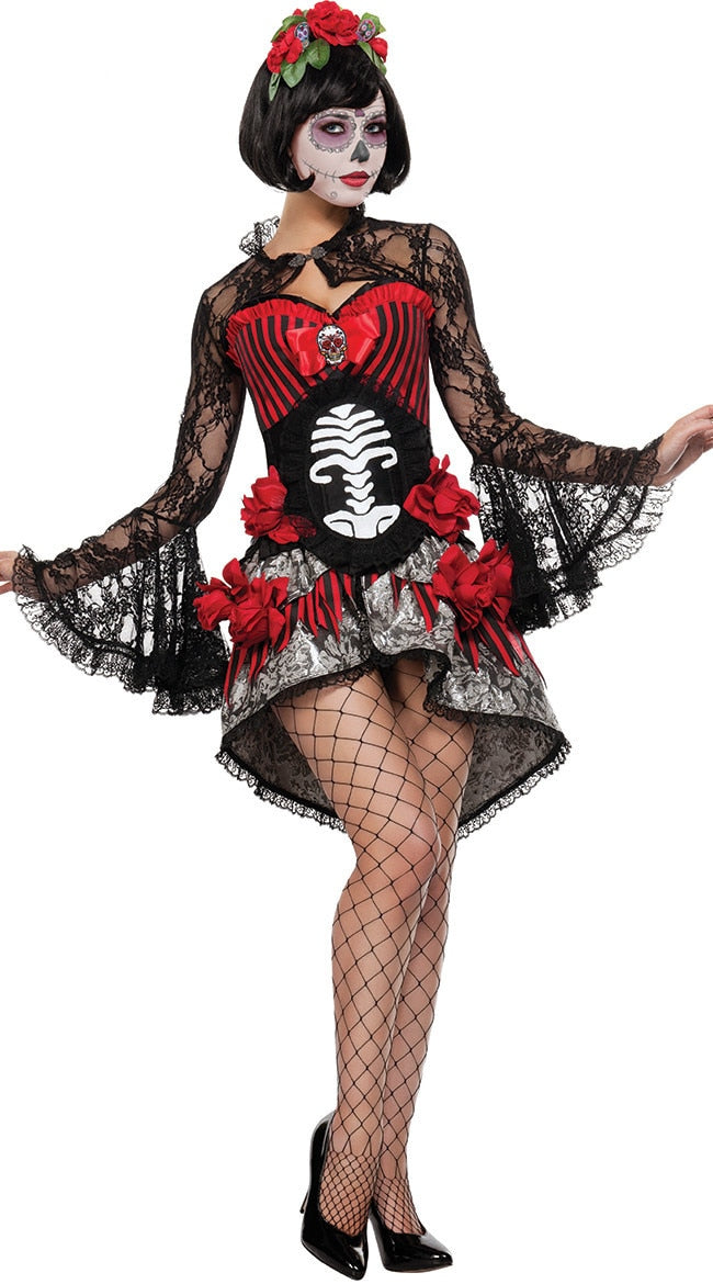 Day of The Dead Costume Sugar Skull Dia de Los Muertos Halloween Fancy Dress