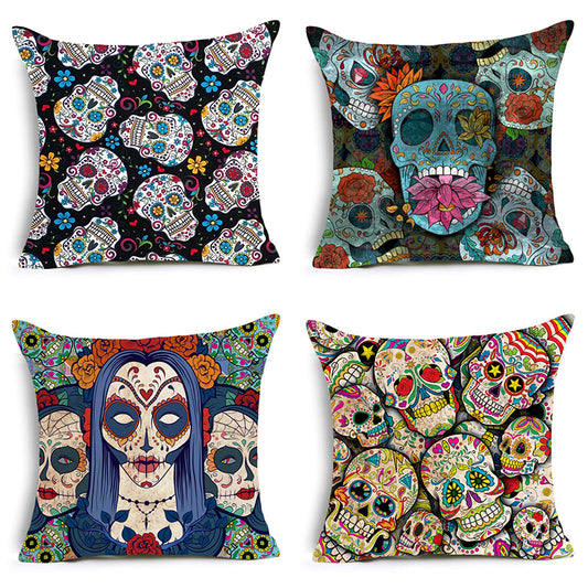 DecorUhome Folkloric Sugar Skull Cushion Covers Polyester Sequin pillow Cover for Sofa Bed Nordic Decorative Pillow Case