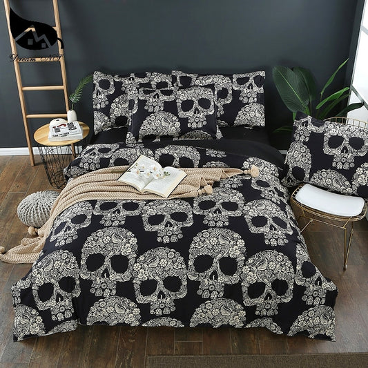 Flower Skull Beddings and Bed Sets Black Color Duvet Cover