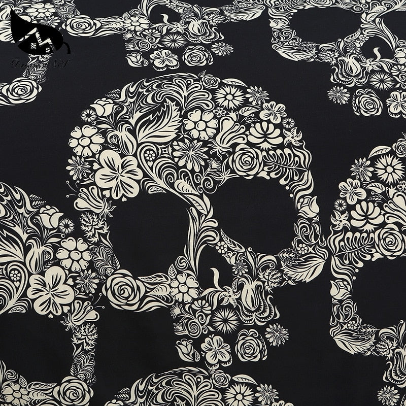 Flower Skull Beddings and Bed Sets Black Color Duvet Cover