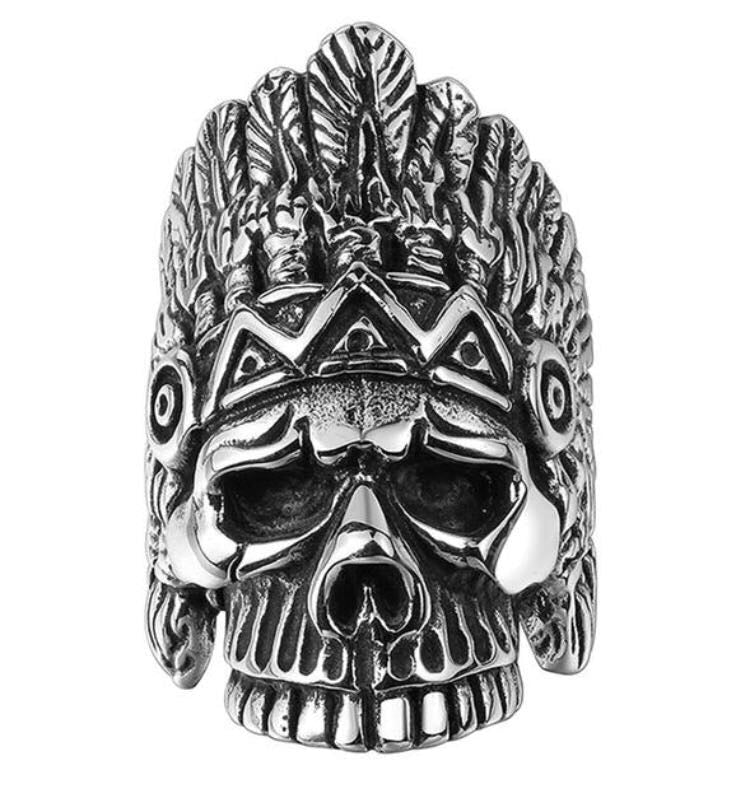 Mens Boys Skull Biker Ring 316L Stainless Steel Punk Gothic Style Indian Skull Ring Wholesale Price