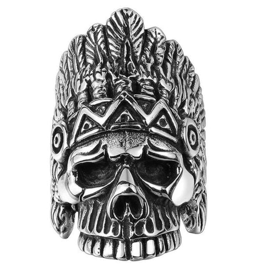 Mens Boys Skull Biker Ring 316L Stainless Steel Punk Gothic Style Indian Skull Ring Wholesale Price