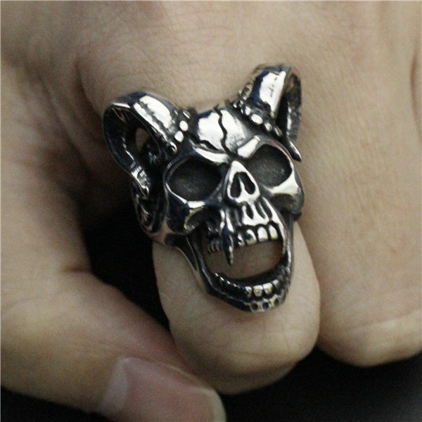 Size 7-14 Evil Damn Skull Vampire Goat Ring 316L Stainless Steel Man Boy Band Party Bull Skull Ring