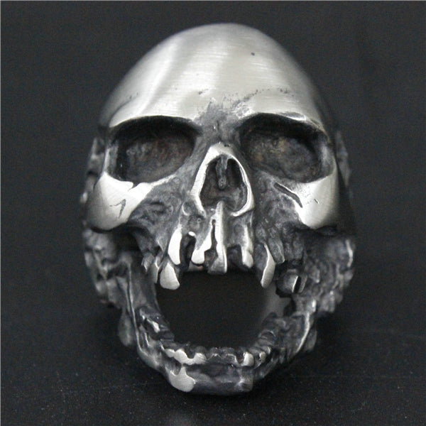 Size 7~15 Heavy Dull Polishing Death Skull Ring Big Month 316L Stainless Steel Jewelry Real Cool Skull Biker Ring