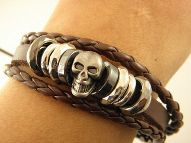 Wholesale Vintage Braided Leather Bracelet Bangle Punk Rock Skull Wristband For Men Bracelets Gift YK2041