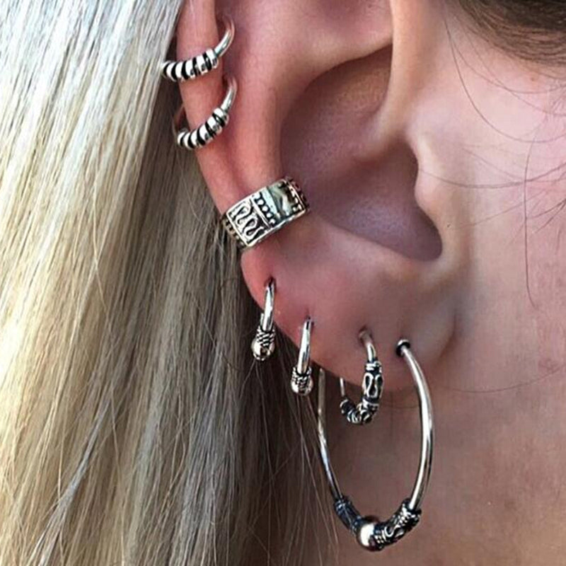 Punk Style Earring Sets For Women Ethnic Bohe Silver Color Ear Clip Tassel Earrings Feather Leaf Owl Earrings Wholesale