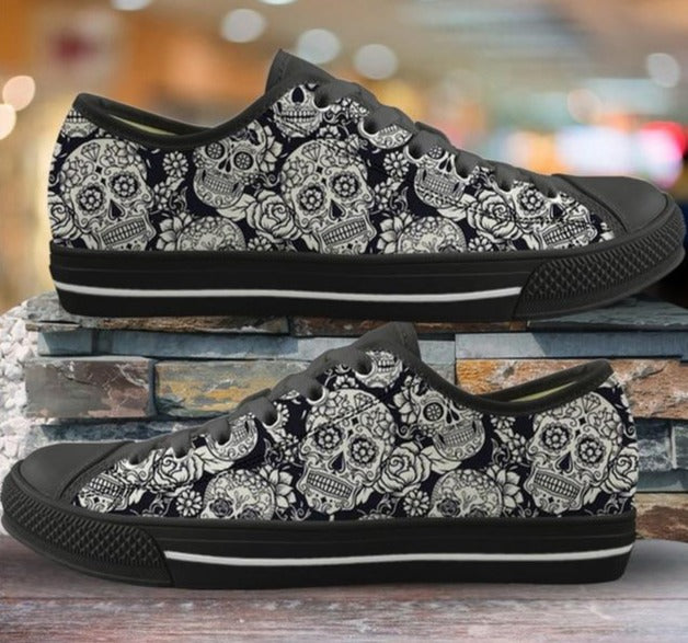 Women Sugar Skull Print Low Top Flat Shoes