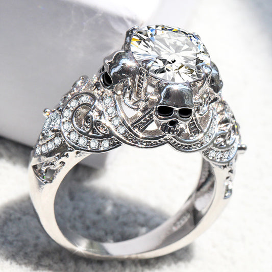 Gothic Skull Luxury Style Engagement Wedding Classic Silver Color CZ Crystal Rings For Women Fashion Jewelry Gift Ring