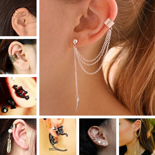 Stud Earrings For Women Feather Tassel Cat Star Spider Brincos Ear Cuff Fashion Jewelry 2018