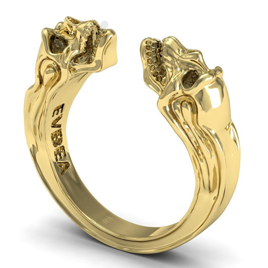 925 Sterling Silver Ring Gemini Skull Gold Two Open Skull Ring Designs Are Bold With Fierce Punk Depth Of The Retro-Style