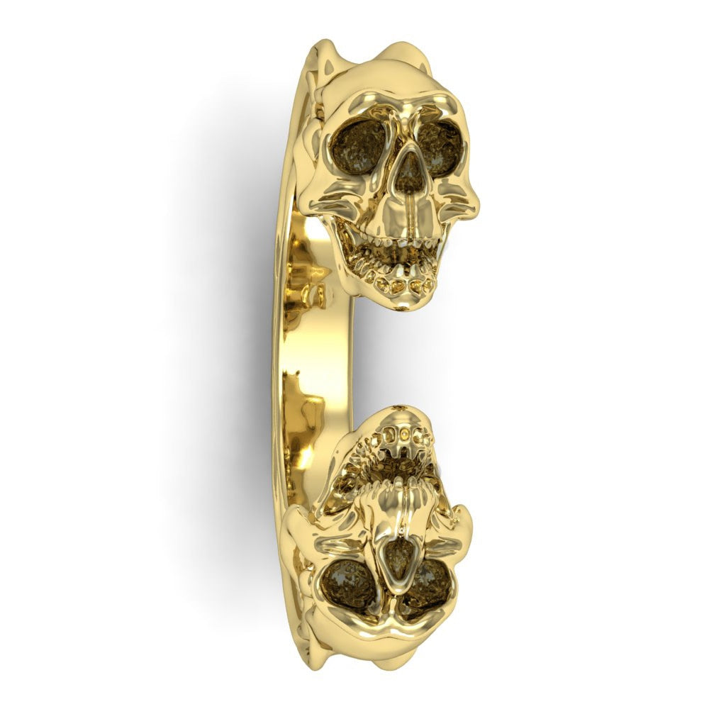 925 Sterling Silver Ring Gemini Skull Gold Two Open Skull Ring Designs Are Bold With Fierce Punk Depth Of The Retro-Style