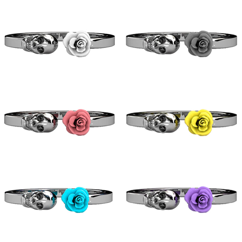 Fashion Skull Womens Ring 316L Stainless Steel Punk Rock Rings Charm Female Inlaid Red Rose Rings