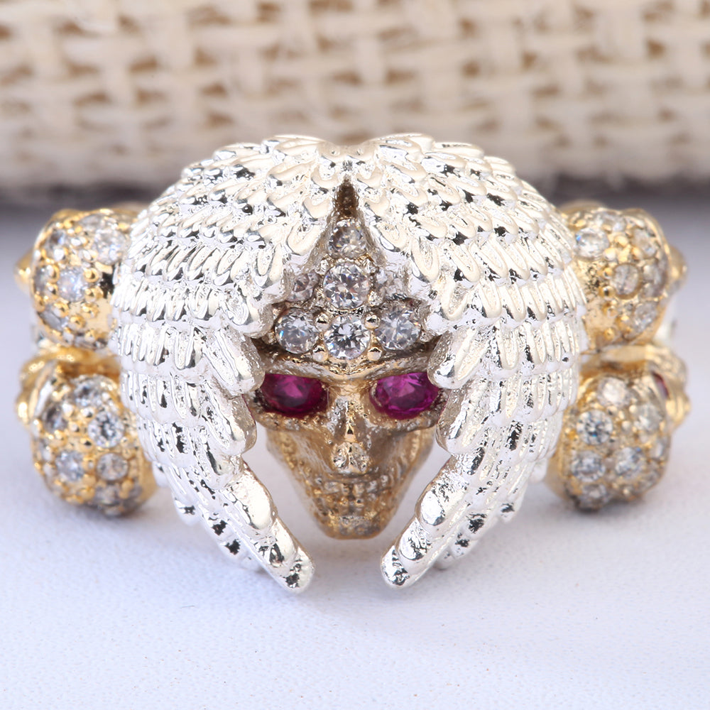 Elegant Rose Zircon Stone Skull Rings Female White Gold Filled Jewelry Unique Women's Wedding Engagement Rings Gift