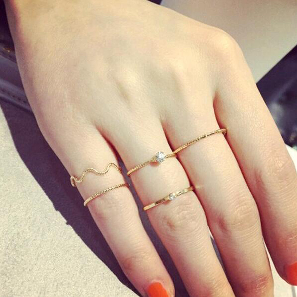 5 pieces. Set the brightness of cute Chic style crystal rhinestone midi fist finger joint ring women ring