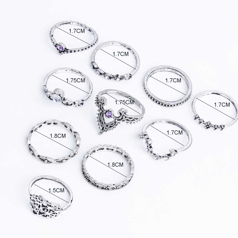 Fashion 10Pcs/Set Bohemian Hollow Water Drop Pattern Vintage Crystal Beidou Seven Stars Fatima Hand Ring For Women gifts