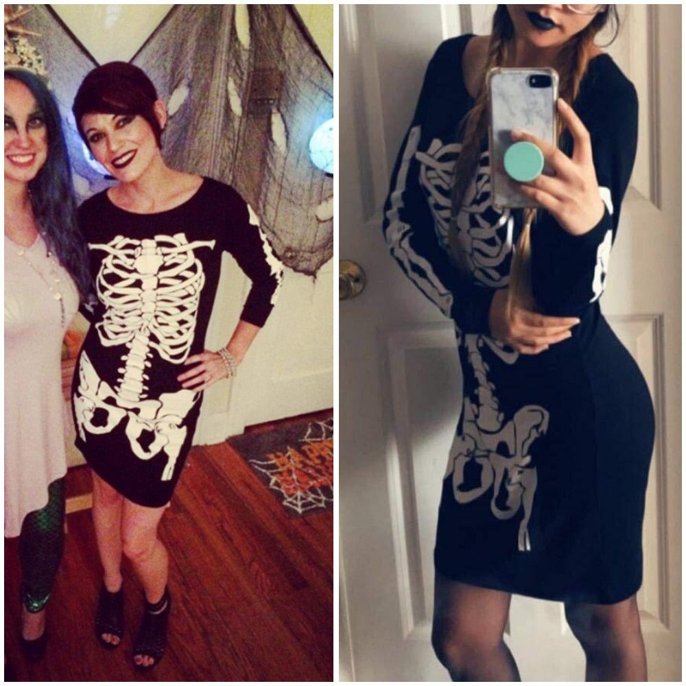 Halloween costumes for women Skeleton Bones Dress Bodycon Fancy Dress