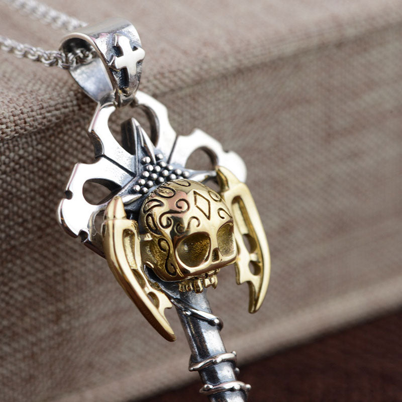 925 Silver Skull Pendant 100% Pure S925 Solid Silver Cross Pendants for Men Jewelry Making