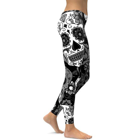 Gardient Subtle Sugar Skulls Yoga Pants Sports Leggings