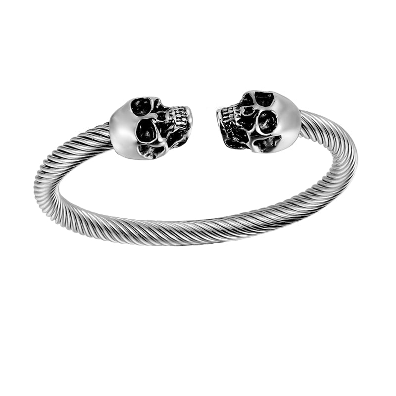 Punk Rock Stainless Steel Bracelet Men Antique Silver Gold Color Skull Bracelet Men Gothic Jewelry Open Bracelet&Bangles