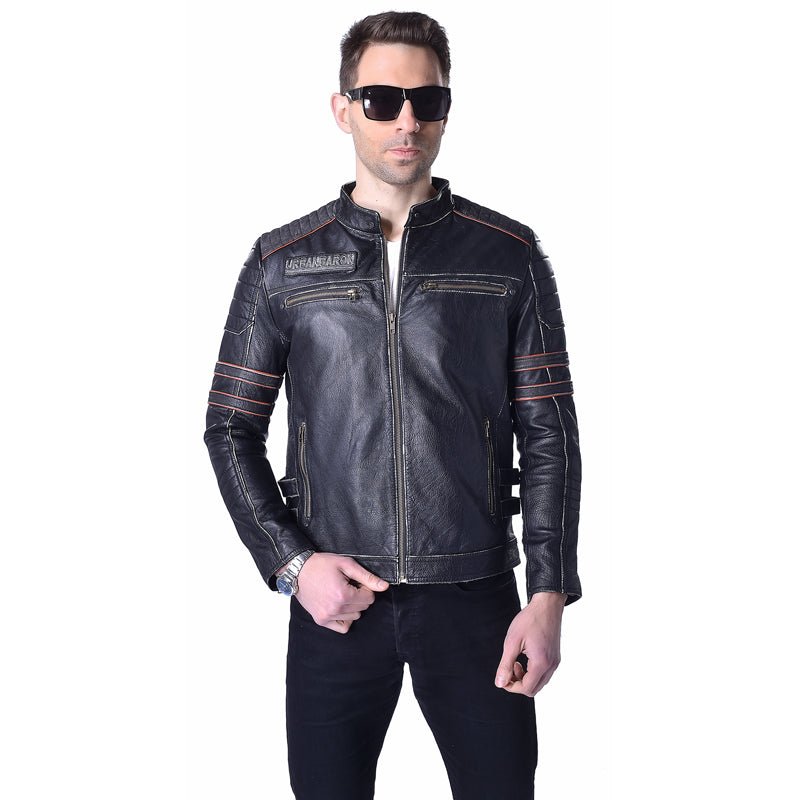 Factory Genuine Cow Skin Skull Leather Motorcycle Jacket Men's Leather