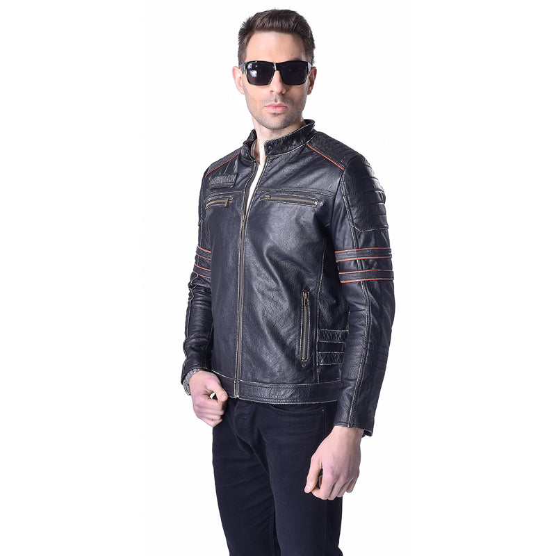 Factory Genuine Cow Skin Skull Leather Motorcycle Jacket Men's Leather