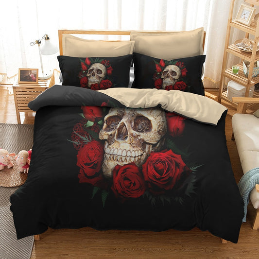 Fanaijia Rose flower skull Bedding Set for King Size Bed 3D sugar skull duvet cover with pillowcase AU Queen Bed bedline